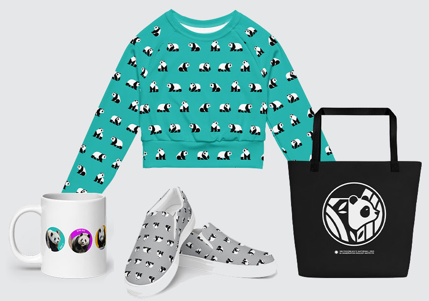 District of Panda merchandise, including mug, shoes, bag and sweatshirt