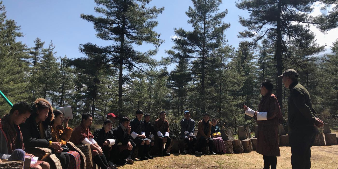 Teaching Bhutanese students at the Motithang Takin Preserve. 