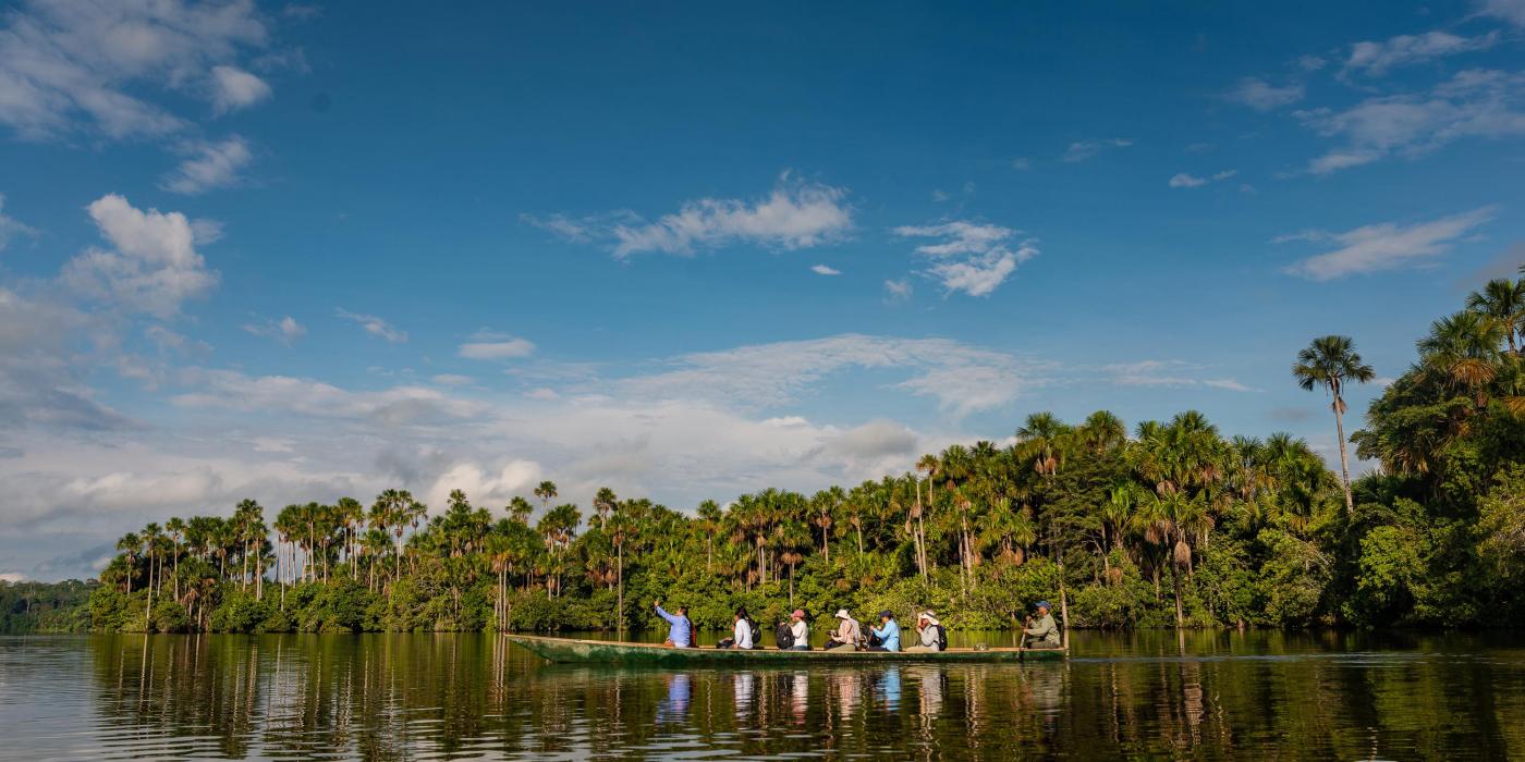 Paddling along the Amazon River Basin.