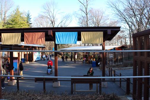 people looking into the elephant yard by Elephant Trails exhibit