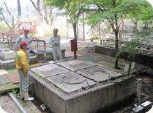 outdoor tanks at breeding facility 