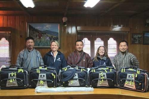 Presenting the five wildlife rescue kits. Photo courtesy of Joe Kolowski.