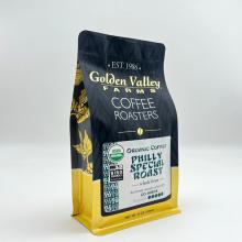 a coffee bag with images of coffee plants on it