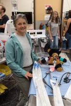 Veterinarian technician Lisa Ware demonstrating equipment veterinarians use caring for more than 20 species at the Smithsonian Conservation Biology Institute. 