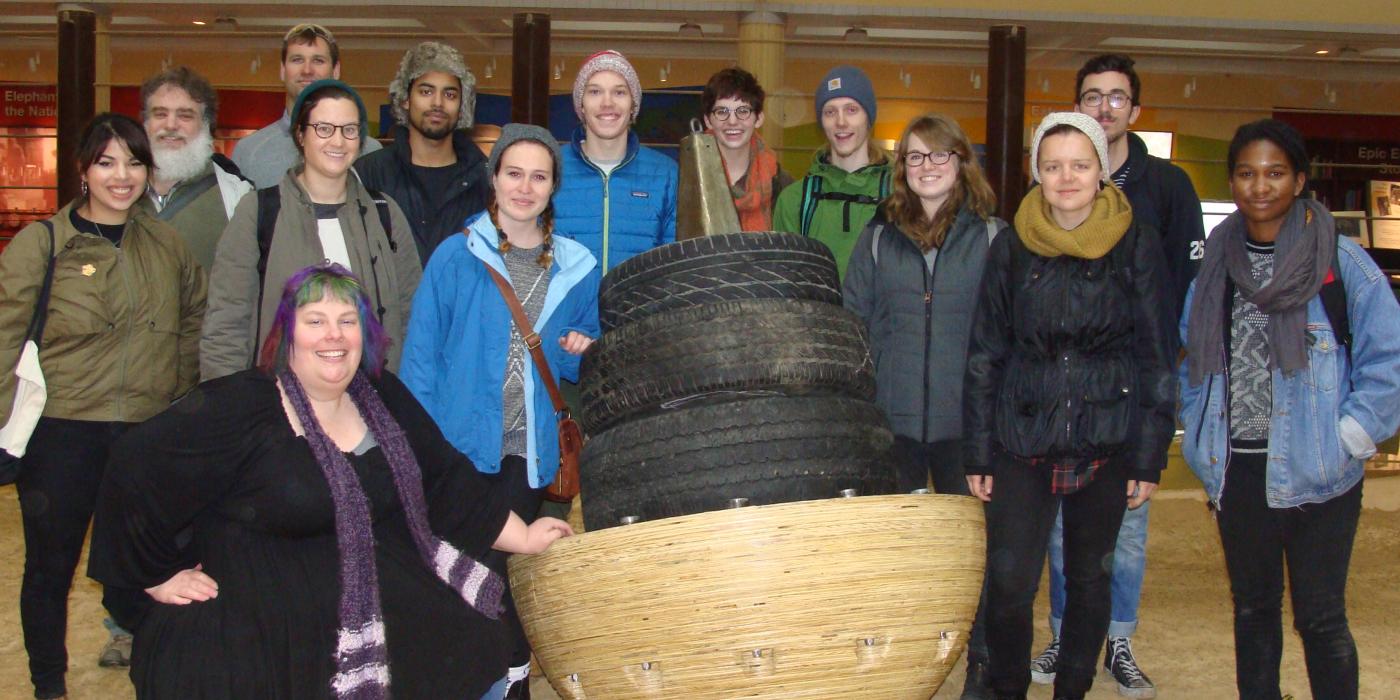 MICA students deliver an enrichment item to the Zoo's elephants